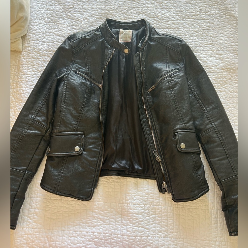 Free People Black Vegan Leather Jacket Small